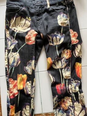 Black Floral Tulip Print Jeans label Mother